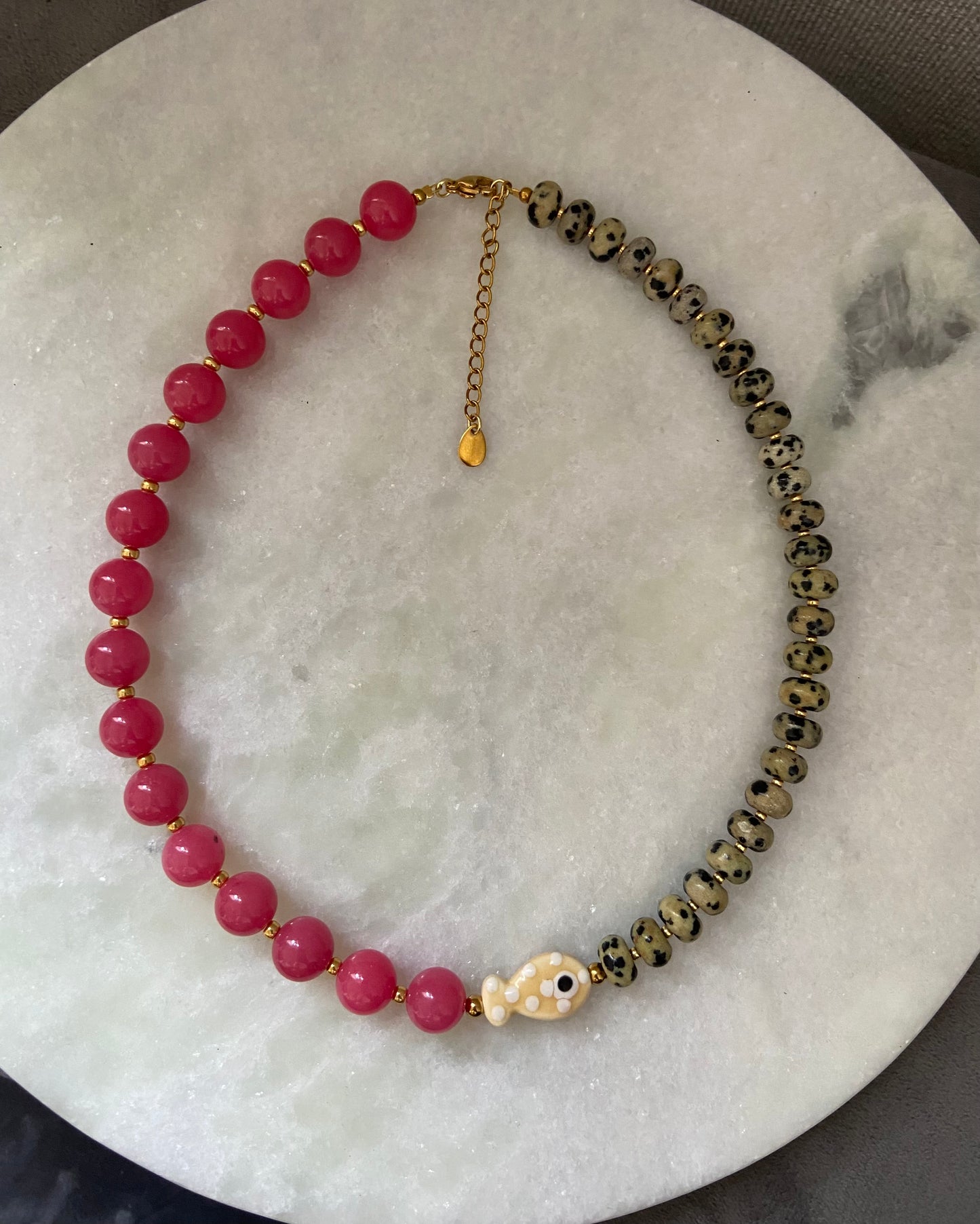 Roze & Dalmatiër Jaspis Natuurstenen Ketting