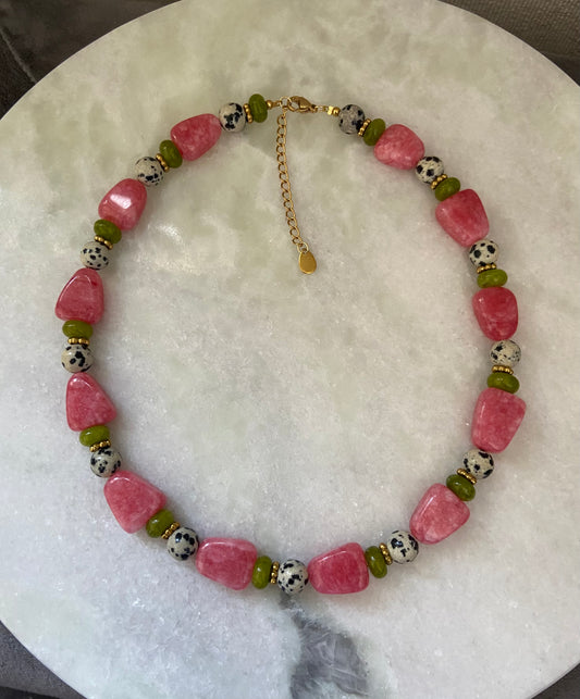 Natuurstenen Ketting Roze & Groen