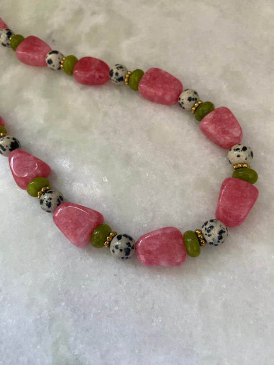 Natuurstenen Ketting Roze & Groen
