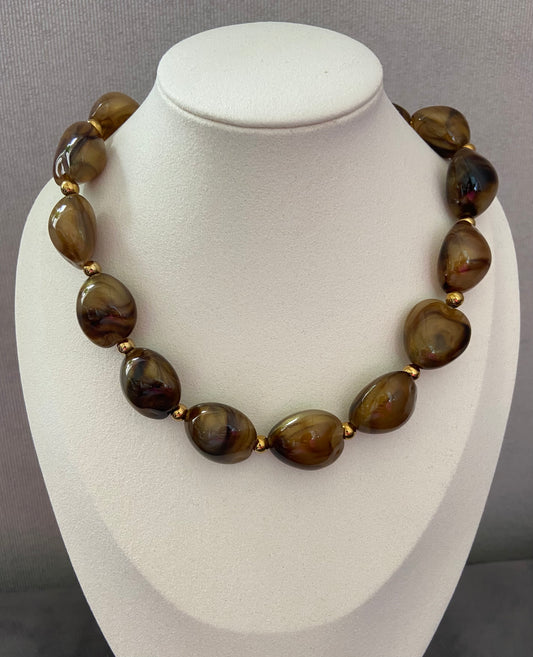 Bruine Marble Acryl Kralenketting