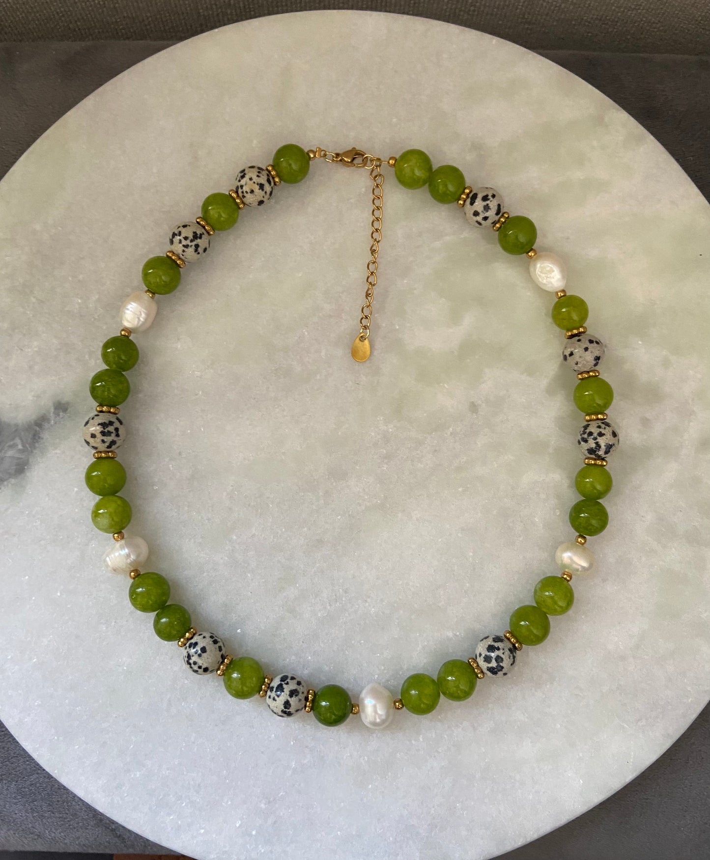 Groene Natuurstenen Ketting met Zoetwaterparels