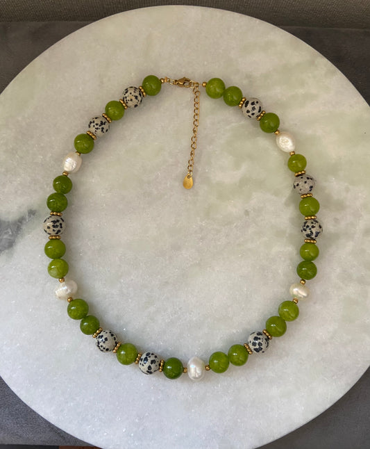 Groene Natuurstenen Ketting met Zoetwaterparels